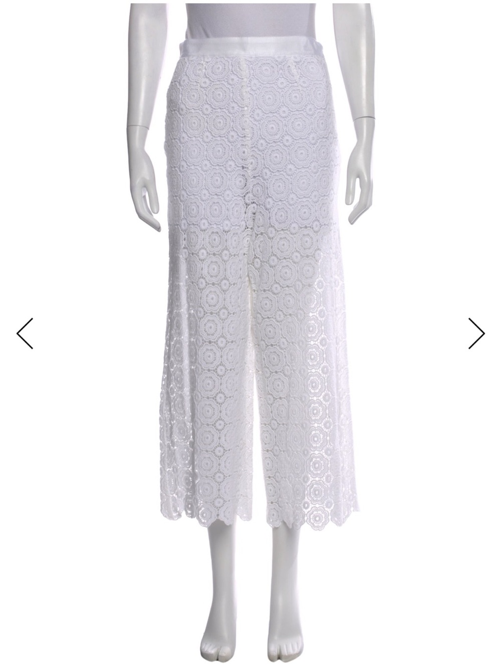 Miguelina White Crochet Lace Wide-Leg Cropped Pants